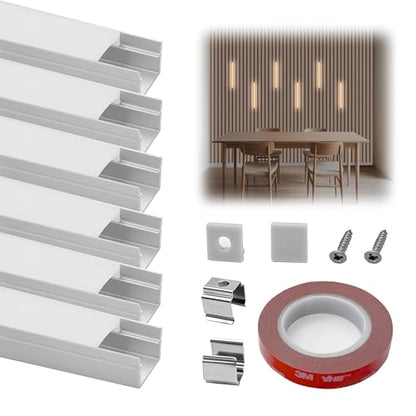 HAMRVL 6-Pack 16Inch 10×10mm LED Aluminum Channel System for Wood Slat Wall Panels, U Shape LED Channel Profile with Mounting Accessories, LED Strip Lights Diffuser for Acoustic Panels Home Decor - size: Silver-6Pack 16inch