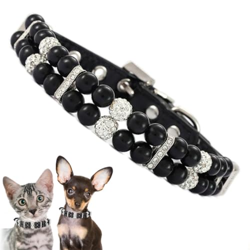 Black Pearl Dog Collar XXS, Fancy Crystal Bling Cat Pearl Collar Rhinestone Luxury Beaded Puppy Necklace Diamond Girl Kitten Jewelry for XXS XS Small Medium Female Pet Dogs, XXSmall - color: Black, size: XXS(Neck 6-8")Tag XS