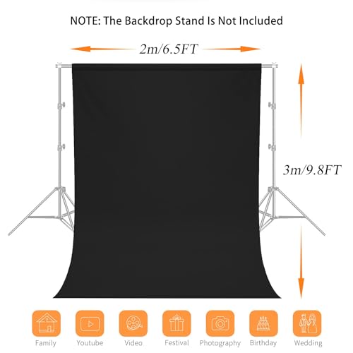 7X10 FT Black Backdrop, 100% Polyester Photography Background Curtain Screen, Foldable Washable Black Screen for Professional Photoshoot Portraits Party Video Studio - color: Black, size: 7 X10FT
