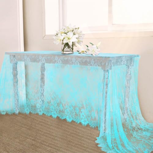 B-COOL Blue Lace Table Cloth 60 x 120 Inches Rectangle Vintage Embroidered Bridal Wedding Table Cloth Sheer Overlay for Rustic Outdoor Party Reception Home Decor - color: Blue, size: 60" x 120" (1 Piece Rectangle)