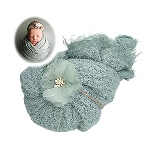 Orraphtstu 2Pcs Props for Newborn Photoshoot Mohair Wrap Headband Baby Photo Posing Photography Knit Textured Stretchy (Wrap only, Green) - color: Green, size: Wrap only
