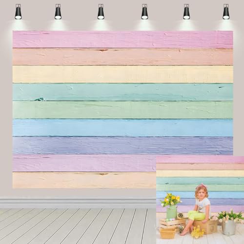 Colorful Wood Backdrop for Photography 8x6ft Easter Pastel Rustic Texture Background Easter Theme Party Backdrop Kids Adult Baby Shower Birthday Party Decorations Photo Props (96x72 inch) - size: 8x6FT: 96x72 inch
