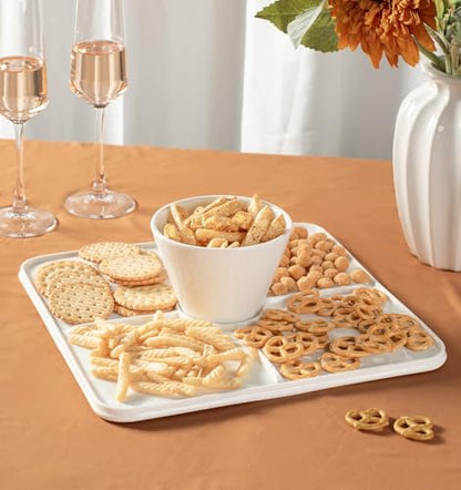 12.5" Square Ceramic Cake Stand 5-in-1 - White Pedestal Serving Platter for Wedding Birthday Party Baby Shower, Dessert Cupcake Fruit Display Stand, Multifunctional Kitchen Centerpiece - size: 12.5" x 12.5" x 3.7"
