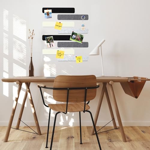 8Pcs Rectangle Felt Cork Board Bar Strips with 35 Pushpins, Self-Adhesive Bulletin Board Strips for Office School Home Wall Decor Stickers Memos Schedules Photos Display -Gradual Grey - color: A- Gradual Grey, size: Rectangle