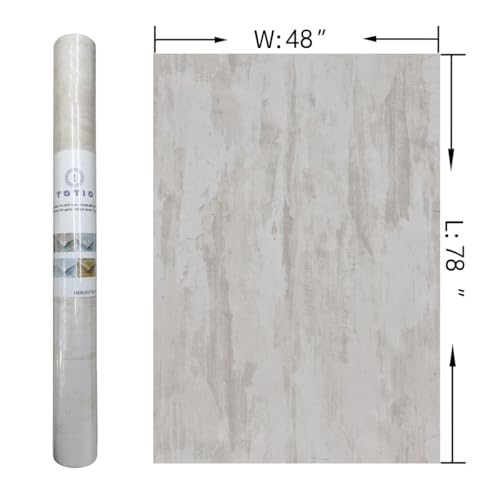 TOTIO 48x78inch Extra Wide Ivory White Concrete Wallpaper Peel and Stick White Grey Stained Plaster Effect Contact Paper Matte Thick Self-Adhesive Waterproof Furniture Sticker Modern Industrial Style - color: Ivory White, size: 48" x 78"