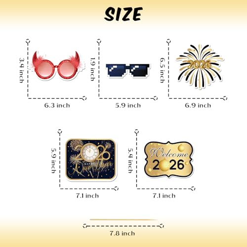20 Pcs 2026 Happy New Year Photo Booth Props Kit, New Year Themed Party Selfie Decorations, Winter Festival Christmas Party Photography Supplies
