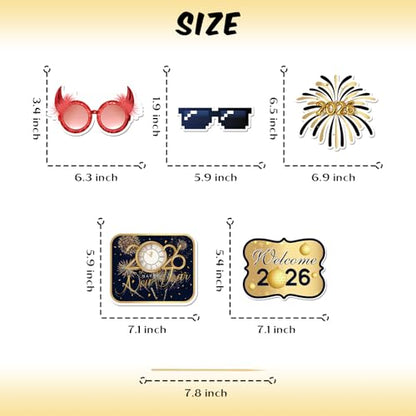 20 Pcs 2026 Happy New Year Photo Booth Props Kit, New Year Themed Party Selfie Decorations, Winter Festival Christmas Party Photography Supplies