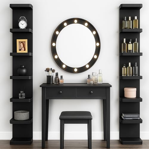 LitaEther Versatile 7 Tier Wall Shelf Unit,Black Lack Wall Shelf,Display Floating Shelf with Round Edge - color: Black, size: 7 tier