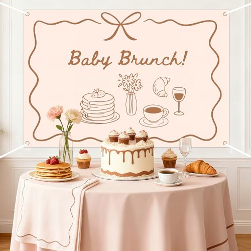 Brunch Themed Party Decorations Baby Brunch Backdrop Breakfast Food Coffee Photography Background Brown for Boys Girls Let's Brunchs Theme Baby Shower Indoor Outdoor Photo Props Supplies 5 * 3ft - color: brown