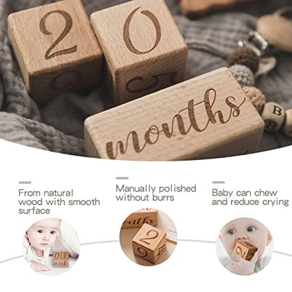 Monthly Baby Milestone Blocks Set of 3 Baby Age Blocks for Monthly Milestone Baby Age Milestone Signs Wooden Baby Photo Props Set Perfect for Baby Shower and Keepsake (Gift Set 3 PCS) - color: wood color 3pcs