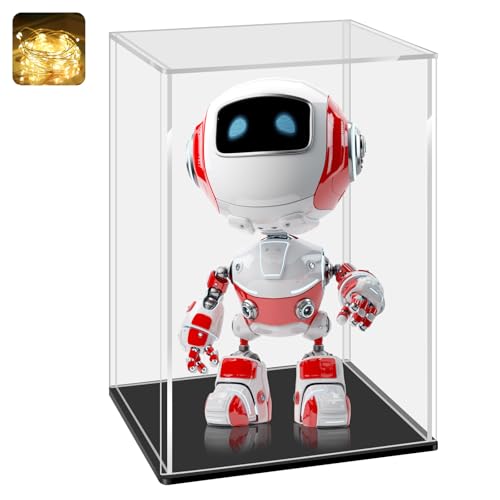 LANSCOERY Acrylic Display Case, 4x4x6 in, Upgraded Thickened UV-Resistant Showcase, 98% Clarity Dustproof Box with Glossy Black Base for Action Figures, LEGO & Models, Includes Scraper & LED Light - color: Black, size: 4x4x6inch; 10x10x15cm