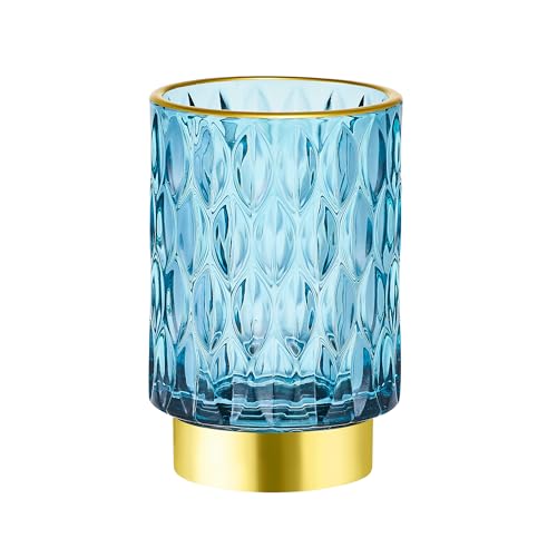 Makeup Brush Holder Organizer,Toothbrush Holders,Desk Pen Pencil Holder,Multifunctional Vintage Glass Brush Cup（A39-3-US） - color: Blue