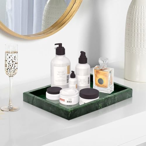 Green Marble Tray,Pure Natural Vanity Tray,Marble Trays for Kitchen Counter Non-Ceramic/Non-Resin,Stone Tray 12 x 8 inch - color: Green