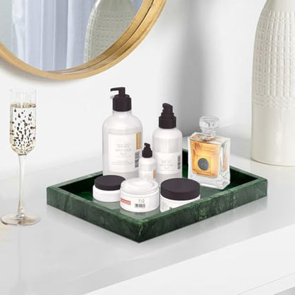 Green Marble Tray,Pure Natural Vanity Tray,Marble Trays for Kitchen Counter Non-Ceramic/Non-Resin,Stone Tray 12 x 8 inch - color: Green