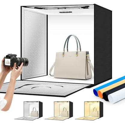 Light Box Photography 24"x24" with 240LED Lights and 4 Color Backdrops Photo Box with Lights, Foldable Light Box with Adjustable Brightness, 3000-6500K Dimmable Portable Picture Box Shooting - size: 24" with 3000-6500K