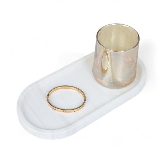 OOBOOB Oval Natural Marble Bathroom Tray for Decor Countertop, Marble Vanity Tray for Candles Perfume, Jewelry, Cosmetics, Elegant Vanity Organizer for Jewelry, Perfume (Star White, 9.84*4.72*0.7) - color: Star White, size: 9.84*4.72*0.7