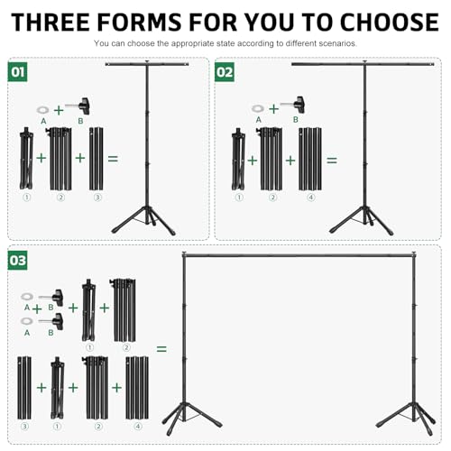 3-in-1 Adjustable Backdrop Stand 10 x 7.5 FT, Portable Photography Background Stand Kit with Carrying Bag, 6 Clamps & 2 Sandbags for Studio, Party, Video, Banner Display - size: 10x7.5 ft
