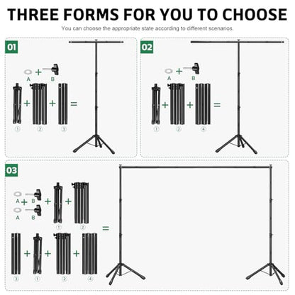 3-in-1 Adjustable Backdrop Stand 10 x 7.5 FT, Portable Photography Background Stand Kit with Carrying Bag, 6 Clamps & 2 Sandbags for Studio, Party, Video, Banner Display - size: 10x7.5 ft