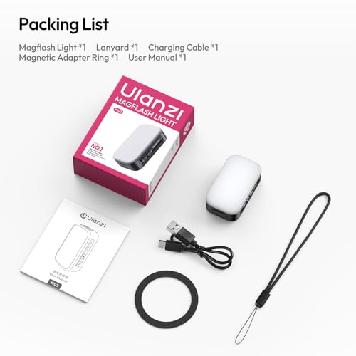 Ulanzi M02 MagSafe Selfie Light Portable Mini Magnetic Phone Flash Light with Bluetooth for iPhone 7W Rechargeable Photography Vlog Fill Light for Content Creators Video Tiktok Night Photos