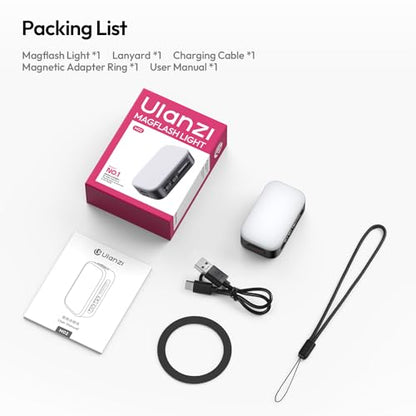 Ulanzi M02 MagSafe Selfie Light Portable Mini Magnetic Phone Flash Light with Bluetooth for iPhone 7W Rechargeable Photography Vlog Fill Light for Content Creators Video Tiktok Night Photos