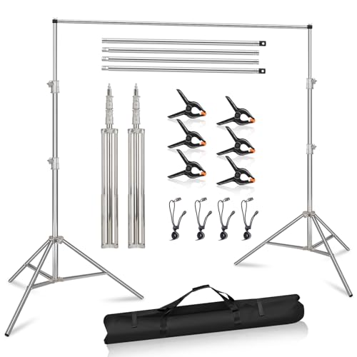 Photo Backdrop Stand 8.5 x10Ft Stainless Steel Heavy Duty Back Drop Adjustable Stand with Clamps Clips Carry Bag, Background Support System Kit, Backdrop Frame for Photography, Party, Wedding - size: 8.5 x 10 Ft