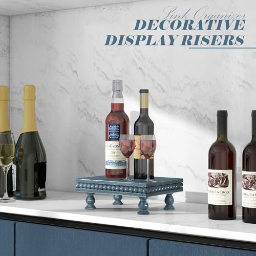 EOSAHR Pine Wood Display Riser for Home Decor – Decorative Pedestal Stand for Displaying Home Decorations, Soap Dispenser, Small Plant Stand - Ideal Boho Chic Decor (Blue) - color: Blue