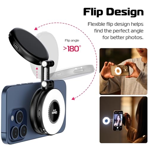 ULANZI LM19 Magnetic Selfie Light, LED Phone Ring Light for iPhone MagSafe, CRI95+ 2500K-8500K Portable Magnetic Phone Fill Lights for Selfies TikTok Video Call Makeup Photography YouTube Vlog - Black - color: Black