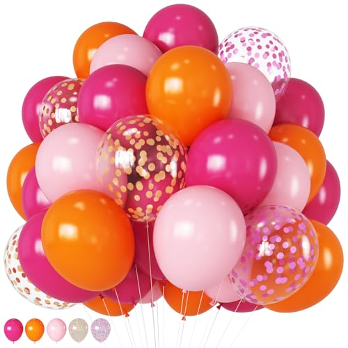 Jobkoo Pink and Orange Balloons 12 Inch Sunset Coral Orange Hot Pink Tropical Balloon for Graduation Baby Shower Birthday Princess Summer Bachelorette Wedding Party Decorations - color: Pink Orange