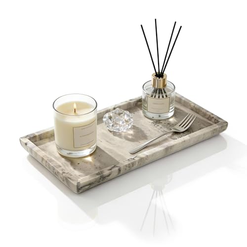 Natural Travertine Marble Vanity Bathroom Tray, 12 x 6 Inch Elegant Home Decor Tray for Kitchen,Bathroom,Dresser, Coffee Table,Sink Storage Holder Organizer, Gray Travertine (NS052) - color: Gray Travertine, size: 12" x 6.1" x 0.8"
