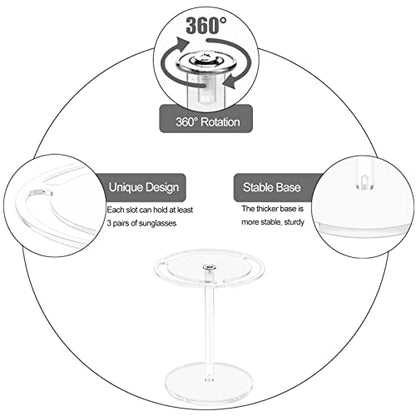 Acrylic Sunglasses Holder Stand with 360 Rotating, Eyeglasses Display Rack Clear Glass Tabletop Organizer - color: Clear