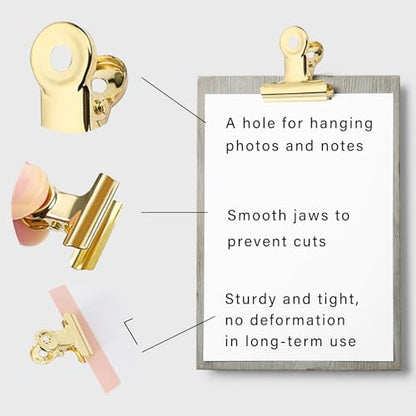 Bulldog Gold Clips with Hole - Strong Spring Metal Binder Clips, Small, 31 mm - color: Gold, size: 1.2 inch