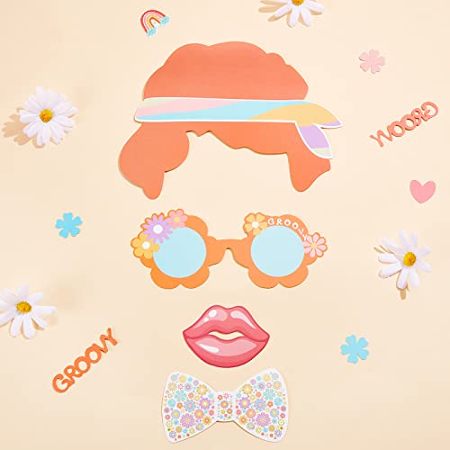 Cheereveal Groovy Party Decorations - 30 Pcs Groovy Photo Booth Props, Retro Boho Girl Party Supplies, Hippie Party Decorations for Baby Shower Birthday