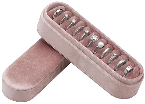 Velvet Small Multiple Ring Box Portable Organizer Display Storage Travel Case Jewelry Earring Holder for Wedding Birthday Christmas Day (Pink) - color: Pink