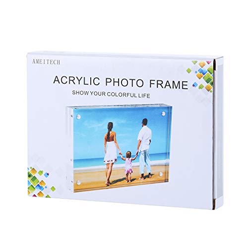 AMEITECH 5x7 Acrylic Photo Frame 2 Pack, Clear Magnetic Picture Frames, 10 + 10MM Thickness Stand in Desk or Table - size: 5 X 7 Inch
