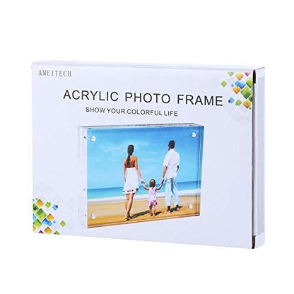 AMEITECH 5x7 Acrylic Photo Frame 2 Pack, Clear Magnetic Picture Frames, 10 + 10MM Thickness Stand in Desk or Table - size: 5 X 7 Inch