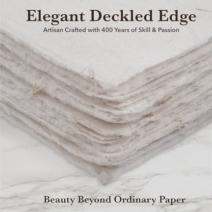 Wanderings Handmade Cream Deckle Edge Blank Paper with Straw - 4x6 - Pack of 50 - Watercolour/Mixed Media Paper - Save the Date Invitations Greeting Cards Notes DIY Arts Crafts - Thick 150 GSM - color: Ivory with Straw, size: A6