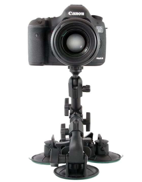 Delkin Devices Fat Gecko Triple Suction Camera Mount - Powerful Suction Cup Camera Mount for Car, Motorcycle, Desk, Window | Secure and Adjustable Action Camera Holder for Video Recording - style: Fat Gecko Triple