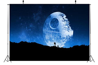 BELECO 10x6.5ft Fabric Blue Death Star Backdrop for Photography Galactic Superweapon Galaxy Background Universe Outer Space Baby Shower Birthday Party Decor Photo Studio Props - size: 10x6.5ft