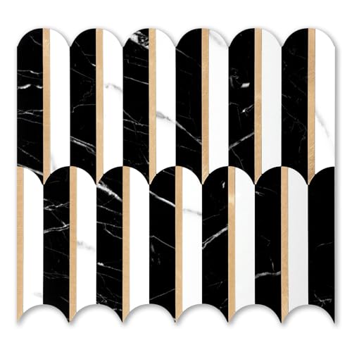 10-Sheet Fish Scale Peel and Stick Backsplash for Kitchen Wall Tiles,12 inches Black Clara Stone Mixed Metal Gold 3D PVC Wall Tile Stick on Backsplash for Kitchen and Bathroom - color: Black Clara Stone Mixed Metal Gold