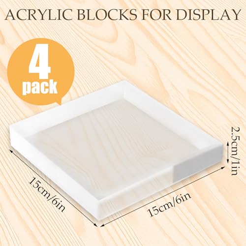 4 Pack 6 x 6 x 1 Inch Acrylic Blocks for Display, Acrylic Base Stand, Clear Polished Acrylics Cubes, Jewelry Displays Stand Pedestal Stand for Collectibles Jewelry Props Plant Display