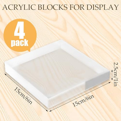 4 Pack 6 x 6 x 1 Inch Acrylic Blocks for Display, Acrylic Base Stand, Clear Polished Acrylics Cubes, Jewelry Displays Stand Pedestal Stand for Collectibles Jewelry Props Plant Display
