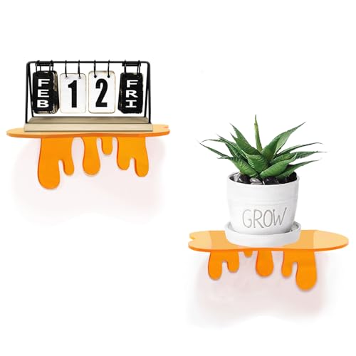 SetGame 2-Pack Acrylic Small Wall Shelves - 7 Inch Floating Shelf for Walls, Home Wall Display Ledges for Storage, Room Décor, Small Album & Items Organizer Display Dripping Wall Decor - color: Orange, size: 7 Inch
