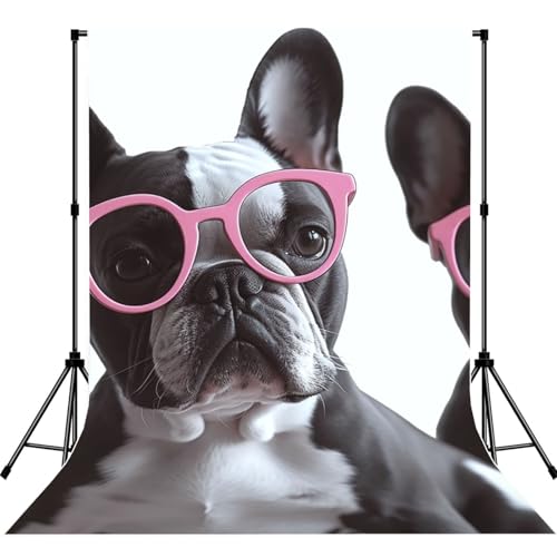 French Bulldog Pink Glasses Backdrop Background for Photography 5x7ft Photobooth Professional Photo Backdrop Curtains Video Photography Studio Photo Backgrounds Banner Booth Background Screen Parties - color: French Bulldog Pink Glasses