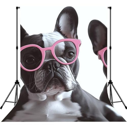 French Bulldog Pink Glasses Backdrop Background for Photography 5x7ft Photobooth Professional Photo Backdrop Curtains Video Photography Studio Photo Backgrounds Banner Booth Background Screen Parties - color: French Bulldog Pink Glasses