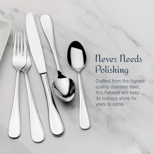 Mikasa Bravo Flatware Service for 8 with caddy, 18/10 Stainless Steel, Silverware Set with Serving Utensils and Expandable Caddy, 52 Piece - size: 52 Piece Set, style: Bravo