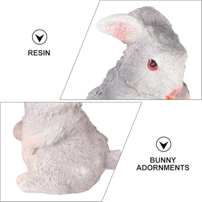 Yardwe Decorative Bunny Resin Figurines 2pcs Set Neutral-Tone Rabbit Model Artware Bonsai Props for Home Garden Micro Landscape Accents Easter Table Decoration