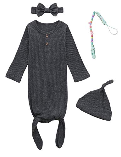 Newborn Cotton Nightgowns Neutral Baby Knotted Sleeper Baby Coming Home Outfit - color: Charcoal Gray