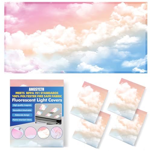 ANGSYLTH 4 Pcs Fluorescent Light Covers with Flame Retardant Certificate - Classroom, Office 4 x 2 Feet 40 Magnetic Covers for Ceiling Lights Filters (Rainbow) - color: Rainbow