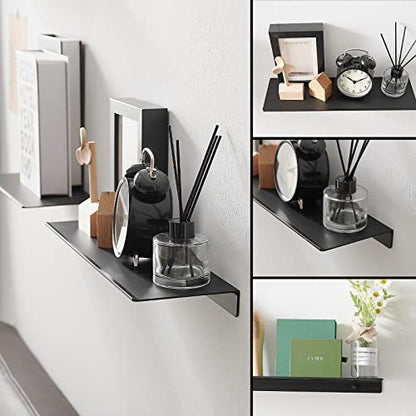 JOOM 2 PCS Small Floating Shelf, 12'' Metal Wall Shelf, Black, Bathroom, Durable, Waterproof, 5.0lbs Weight Capacity - color: Black, size: 12 Inch-Two Pack
