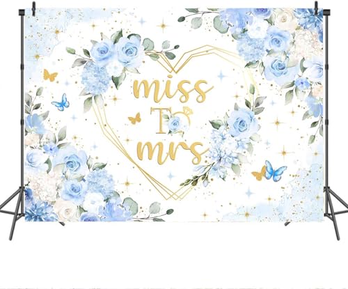 Mocsicka Miss to Mrs Bridal Shower Backdrop Boho Something Blue Bridal Shower Decorations Dusty Blue Bride to Be Wedding Shower Banner Photo Booth Props (5x3ft) - size: 5x3ft